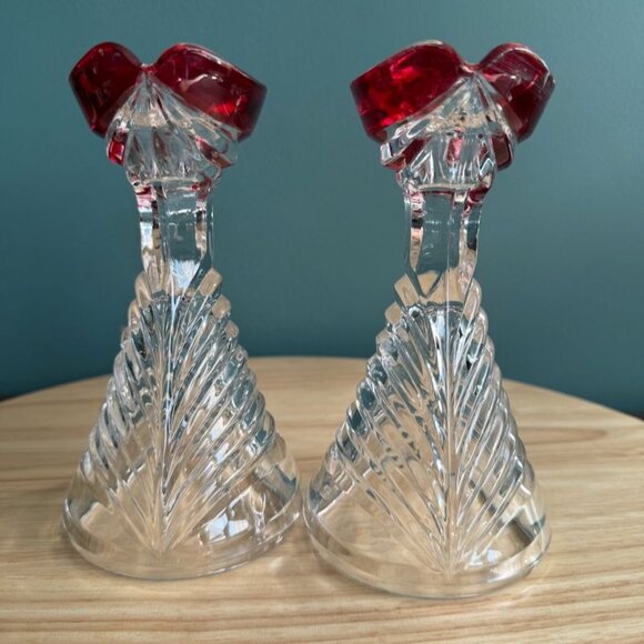 Vintage Anna Hutte Germany Crystal Candle Holders Ruby Accent Art Deco - Picture 2 of 8